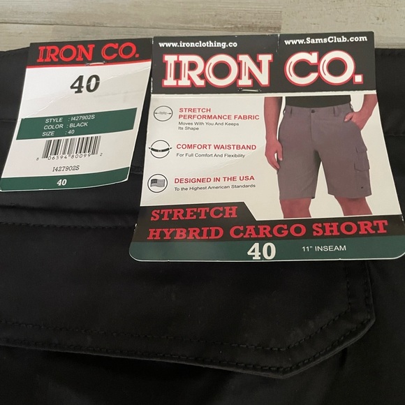 Iron Co Shorts Men's Size 40 Stretch Performance Hybrid Cargo Blacksoot - Picture 4 of 8